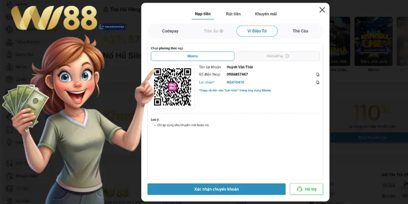 Nạp tiền Wi88 qua các ví điện tử